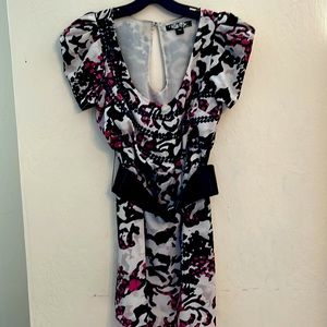 Women’s Printed Scoop-Neck Dress with Pink & Black Accents